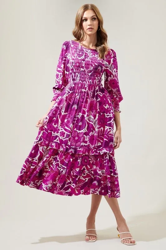Floral orchid smocked dress