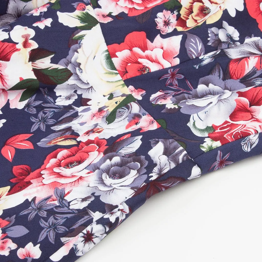 Floral Print Cut Out Bows Short Sleeve A Line Vintage Dress