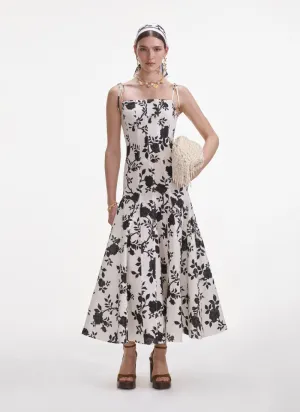 Floral Print Linen Midi Dress