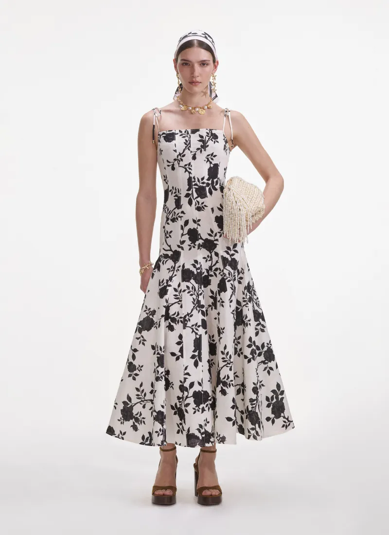 Floral Print Linen Midi Dress