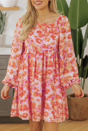 Floral Print Square Neck Mini Dress