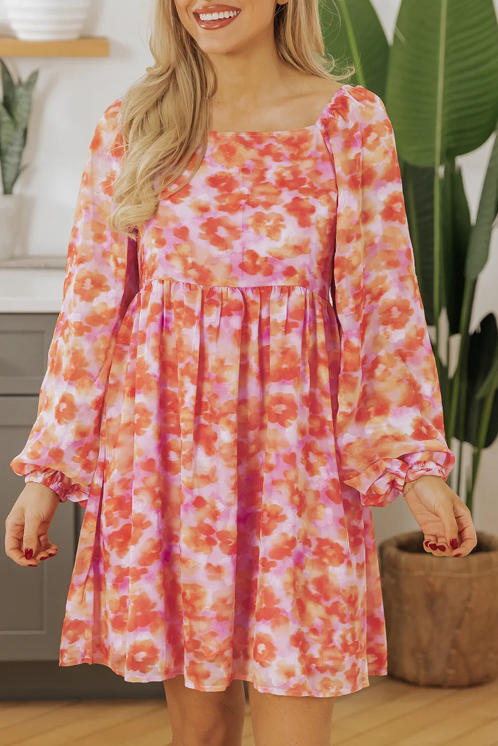 Floral Print Square Neck Mini Dress