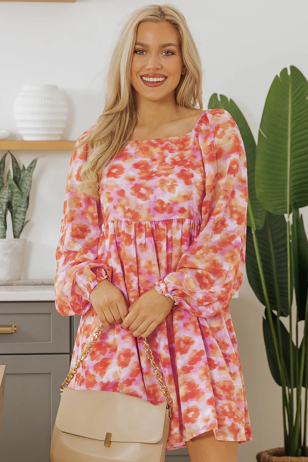 Floral Print Square Neck Mini Dress
