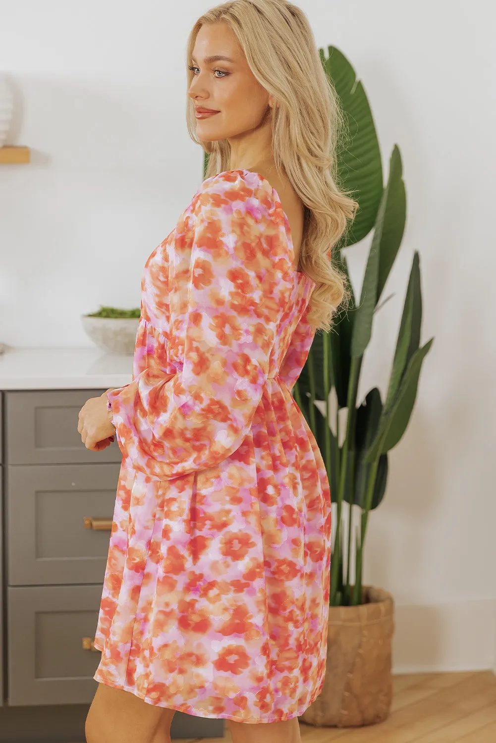 Floral Print Square Neck Mini Dress