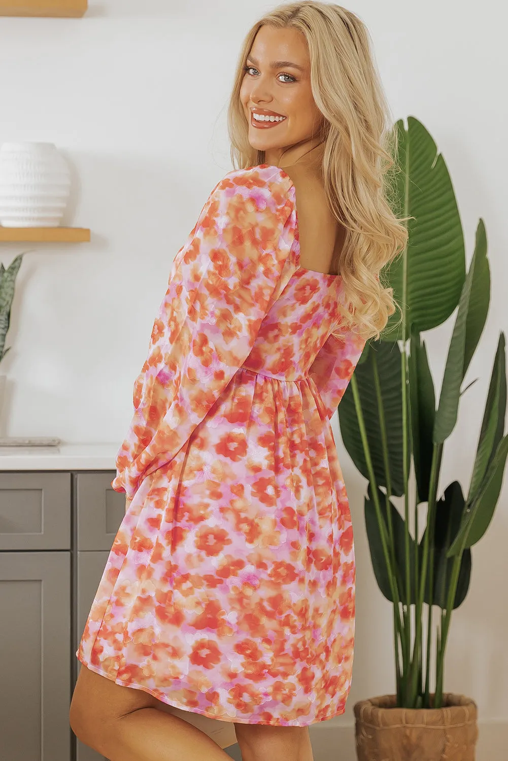 Floral Print Square Neck Mini Dress