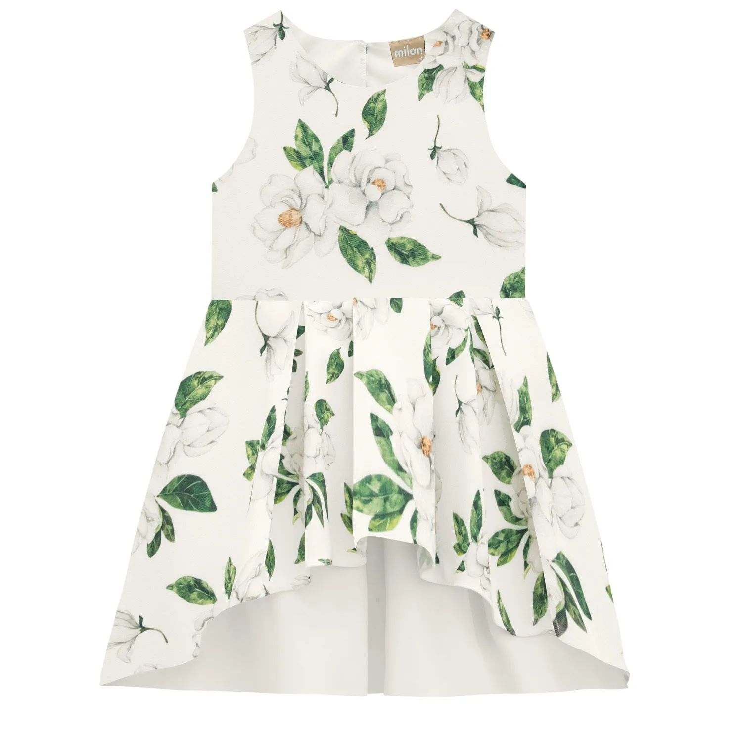 Floral Printed Tulle Trim Dress