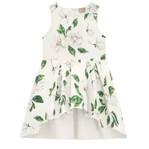 Floral Printed Tulle Trim Dress