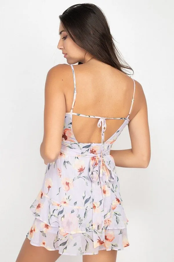 Floral Ruffle Trim Fit & Flare Mini Dress