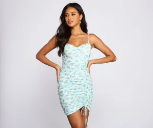 Floral Rush Stylish Ruched Mini Dress