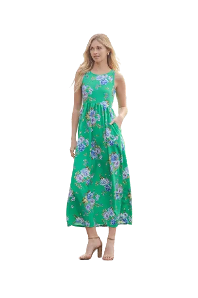 Floral Sleeveless Maxi Dress Green - Pack of 6