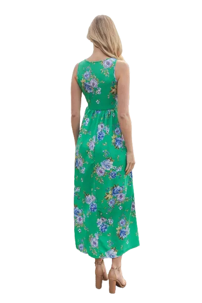 Floral Sleeveless Maxi Dress Green - Pack of 6