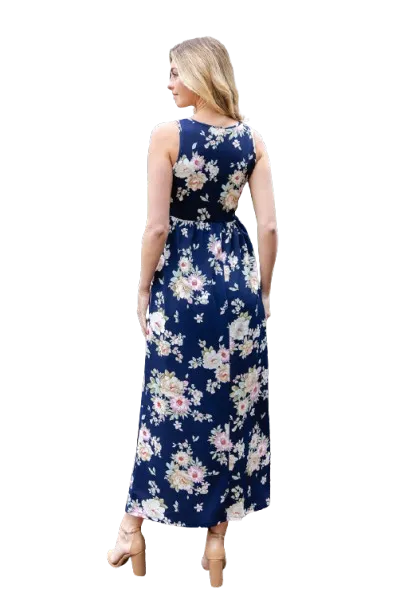 Floral Sleeveless Maxi Dress Navy - Pack of 6