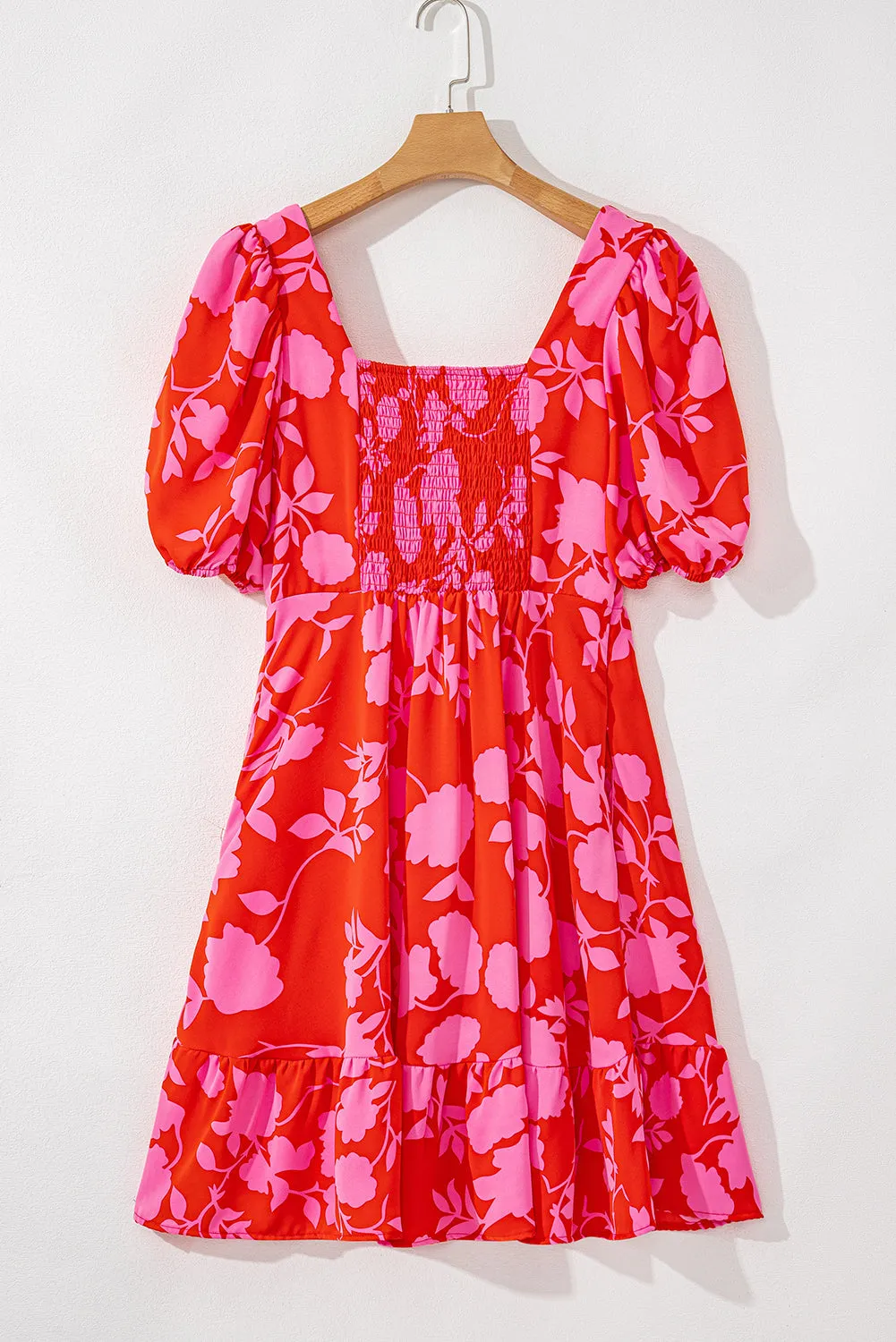 Floral Sweetheart Neck Ruffled Mini Dress