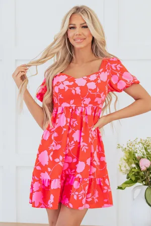 Floral Sweetheart Neck Ruffled Mini Dress