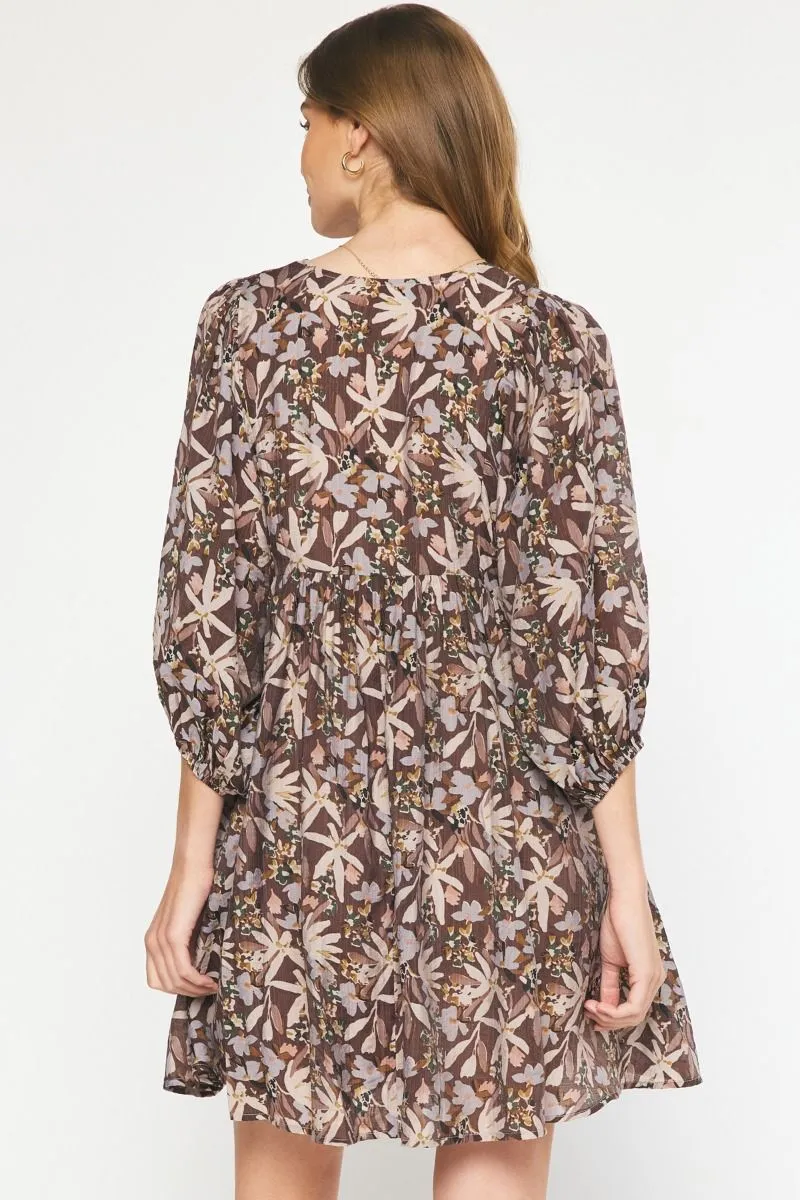 Floral tie collar dress