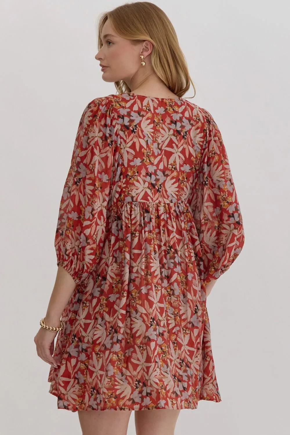 Floral tie collar dress