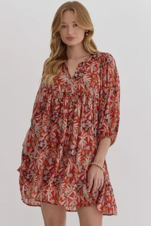 Floral tie collar dress