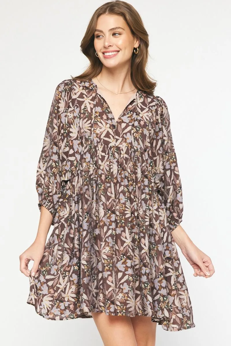 Floral tie collar dress