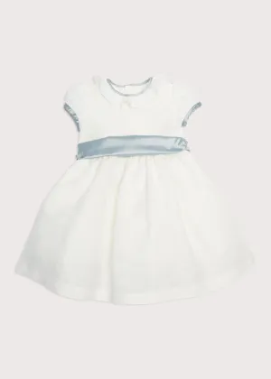 Flower Girl Ivory Dress with Blue Silk Sash (12mths-10yrs)