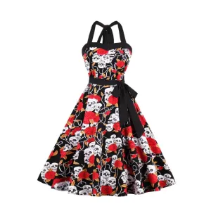Flroal Skull Vintage Dresses Audrey Hepburn Retro Style