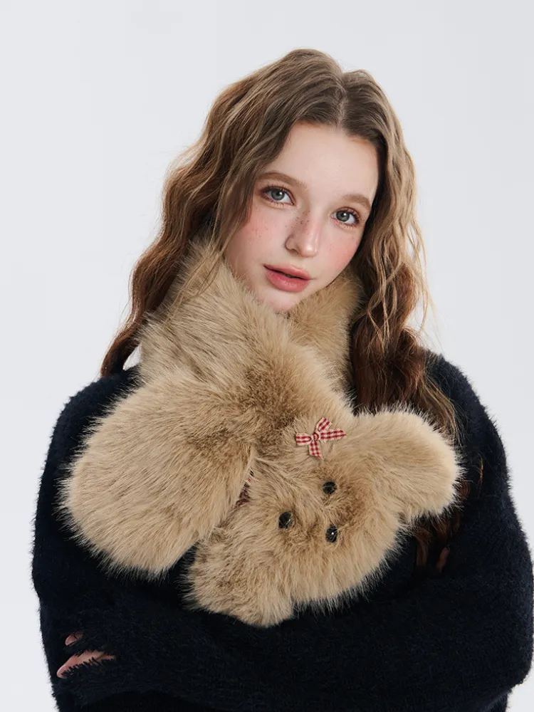 Fluffy Bear Plush Scarf