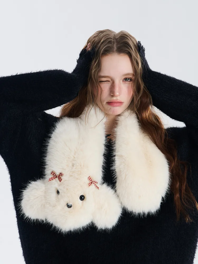 Fluffy Bear Plush Scarf