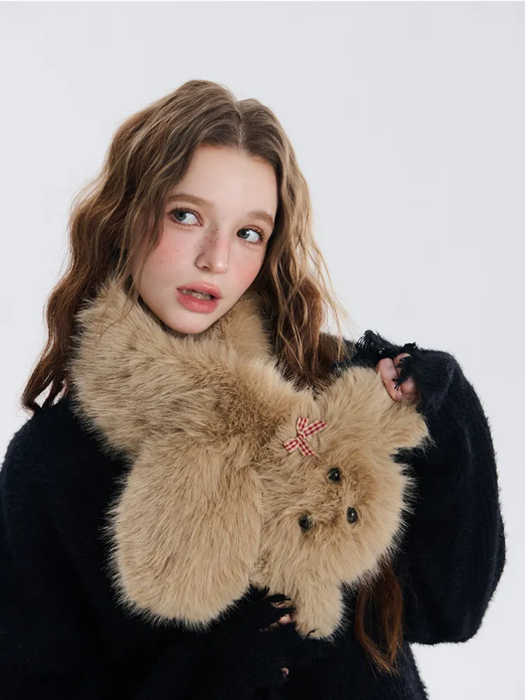 Fluffy Bear Plush Scarf
