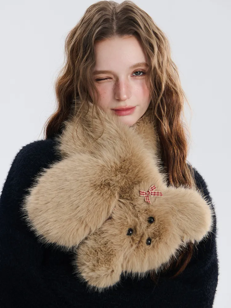 Fluffy Bear Plush Scarf