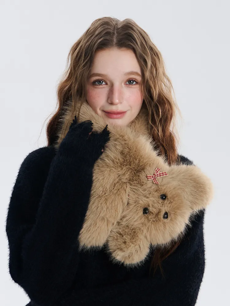 Fluffy Bear Plush Scarf