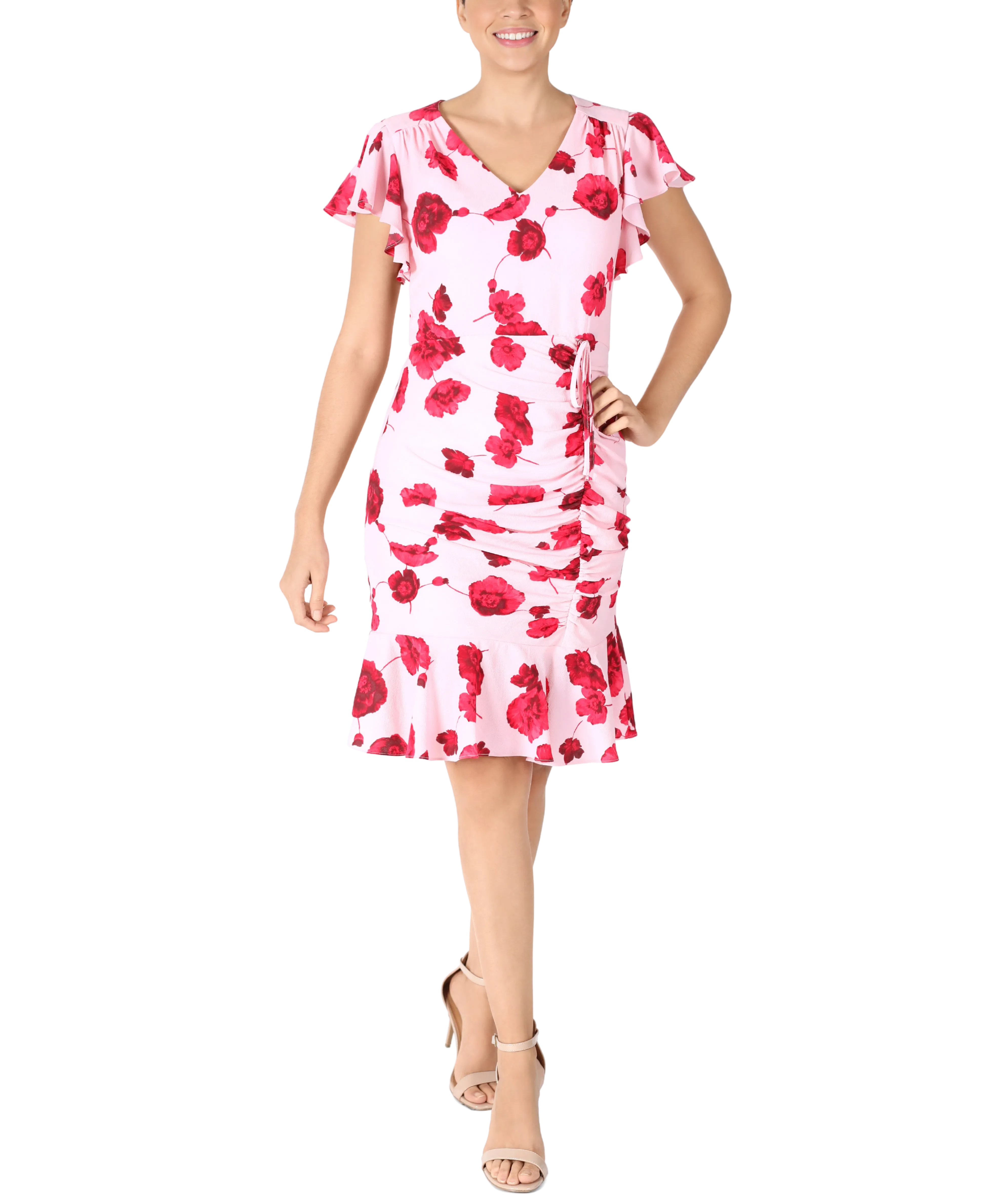 Flutter Sleeve Shirred Skirt Pink Floral