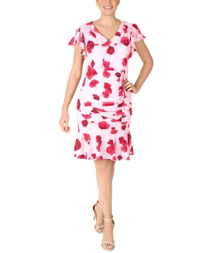 Flutter Sleeve Shirred Skirt Pink Floral
