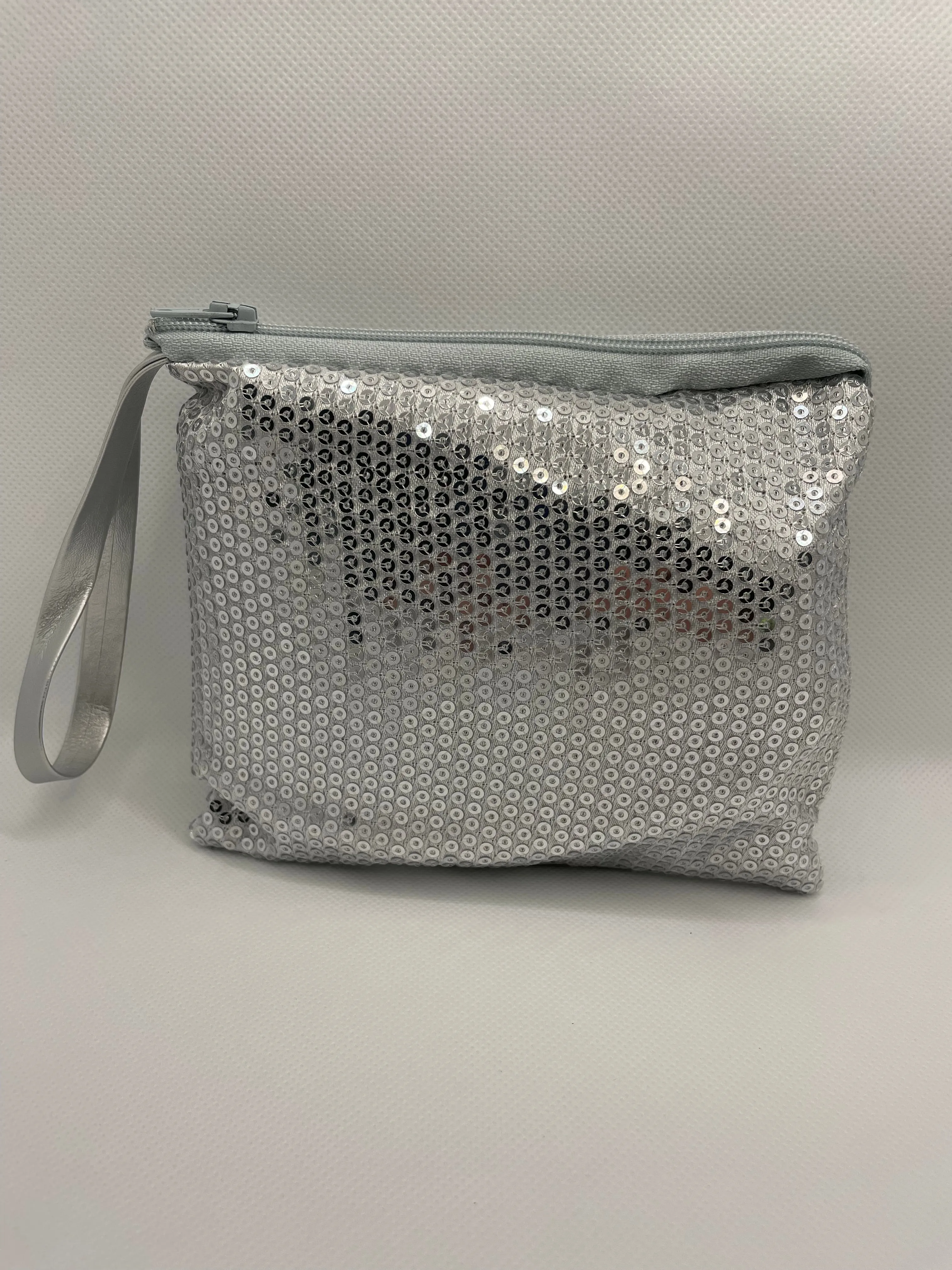 Foldable Ballet Slippers and Matching Bag - Silver Sequined