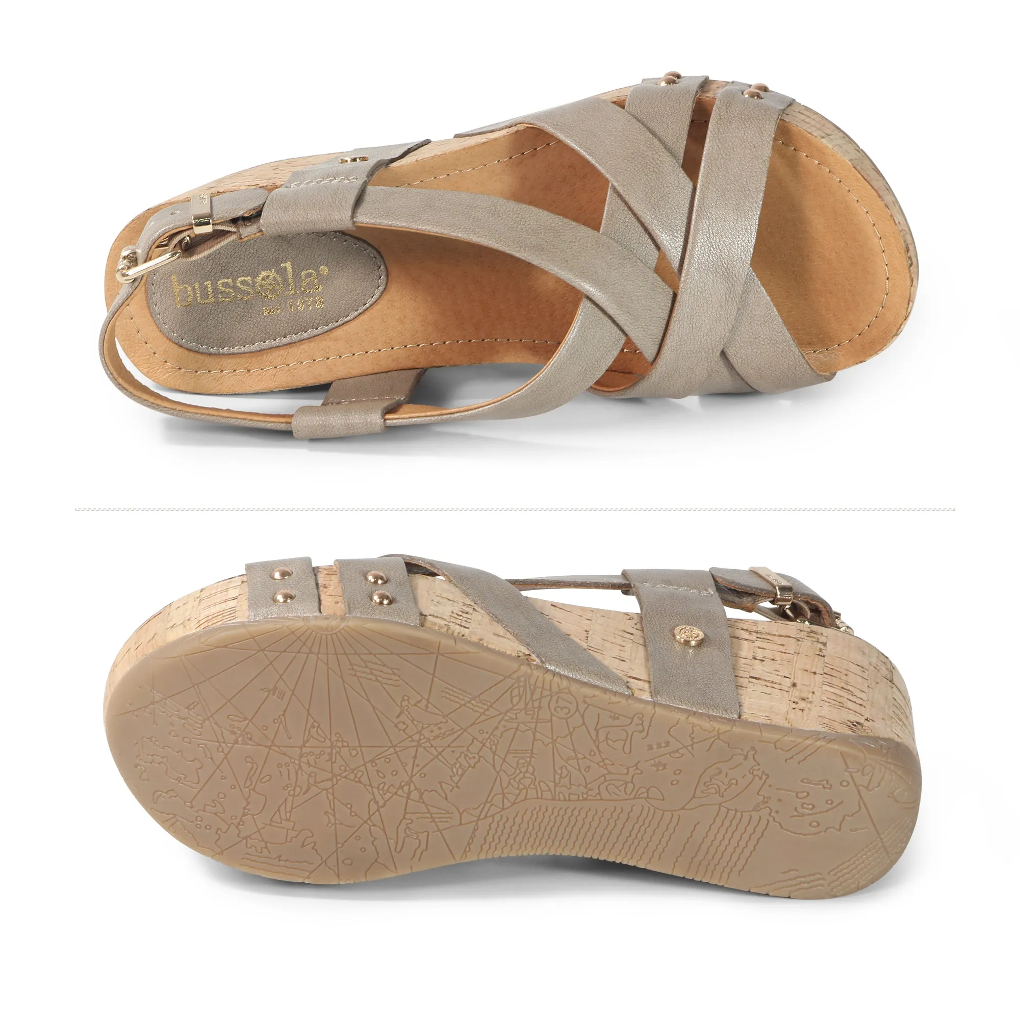 Formentera Cross Straps Wedge Sandals (Taupe)