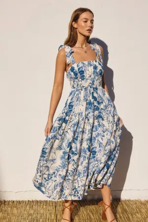 Francesca Floral Fit & Flare Midi Dress - Porcelain Blue