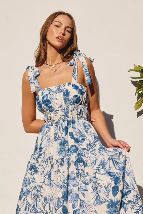 Francesca Floral Fit & Flare Midi Dress - Porcelain Blue