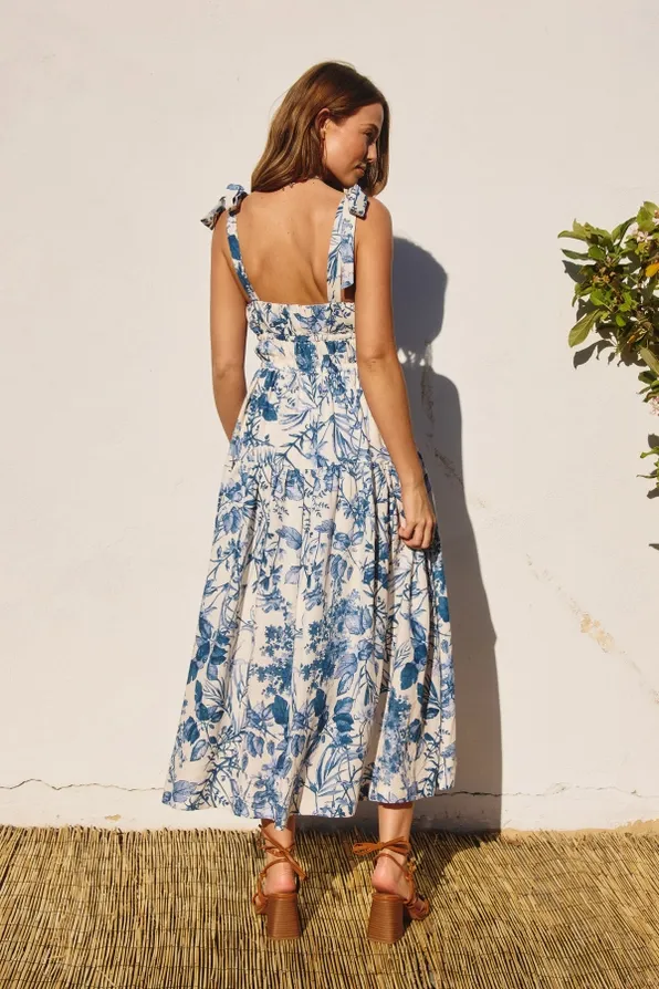 Francesca Floral Fit & Flare Midi Dress - Porcelain Blue
