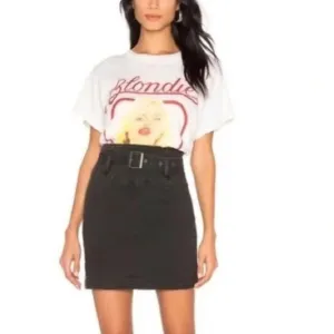 FREE PEOPLE Black Grunge Faded Denim Pencil Mini Skirt 4 Small Belt High Waist