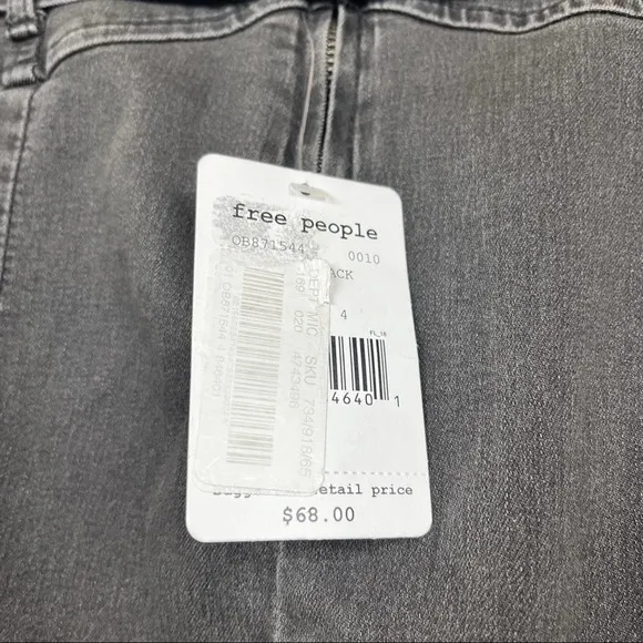 FREE PEOPLE Black Grunge Faded Denim Pencil Mini Skirt 4 Small Belt High Waist