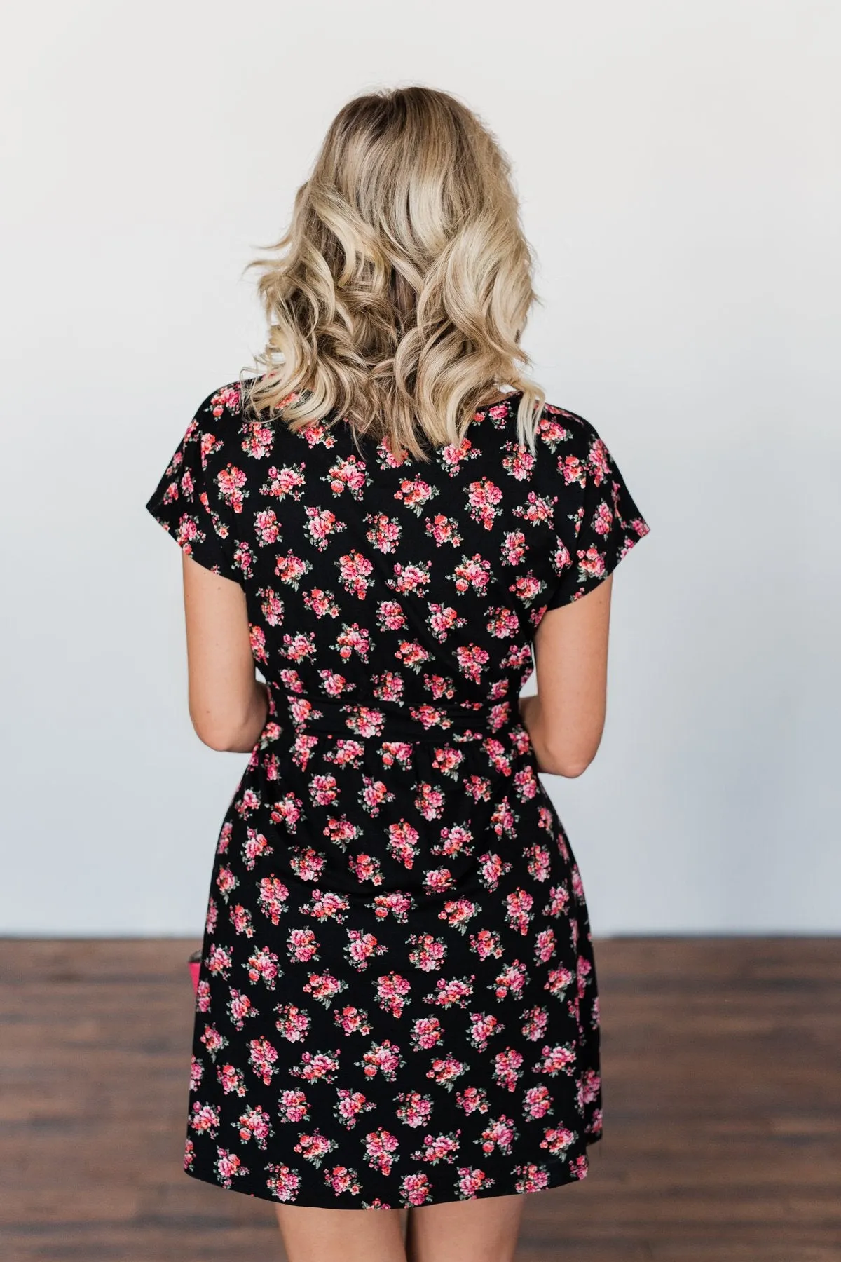 Friendly Feelings Short Sleeve Floral Dress- Black