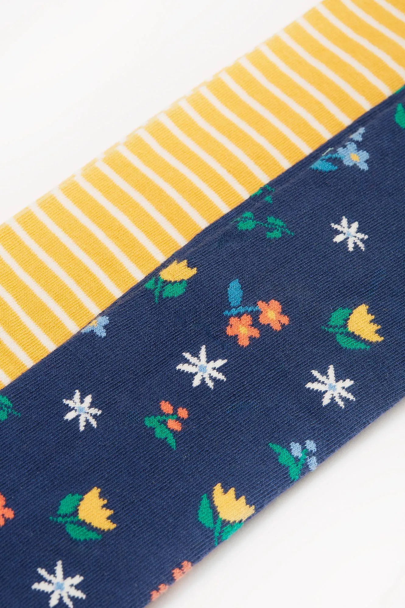 Frugi Norah Infant 2 Pack Tights Yellow Stripe Blue Floral