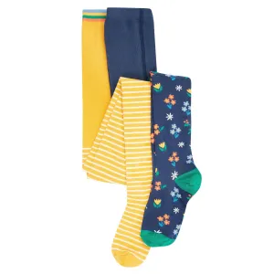Frugi Norah Infant 2 Pack Tights Yellow Stripe Blue Floral