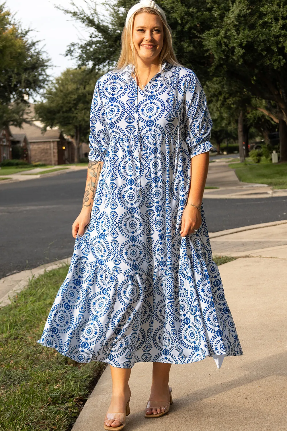 Geometric Print Plus Size Maxi Dress