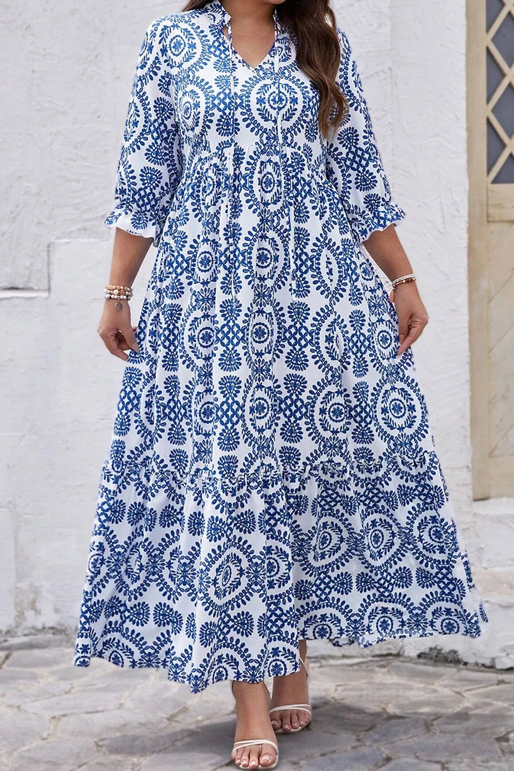 Geometric Print Plus Size Maxi Dress