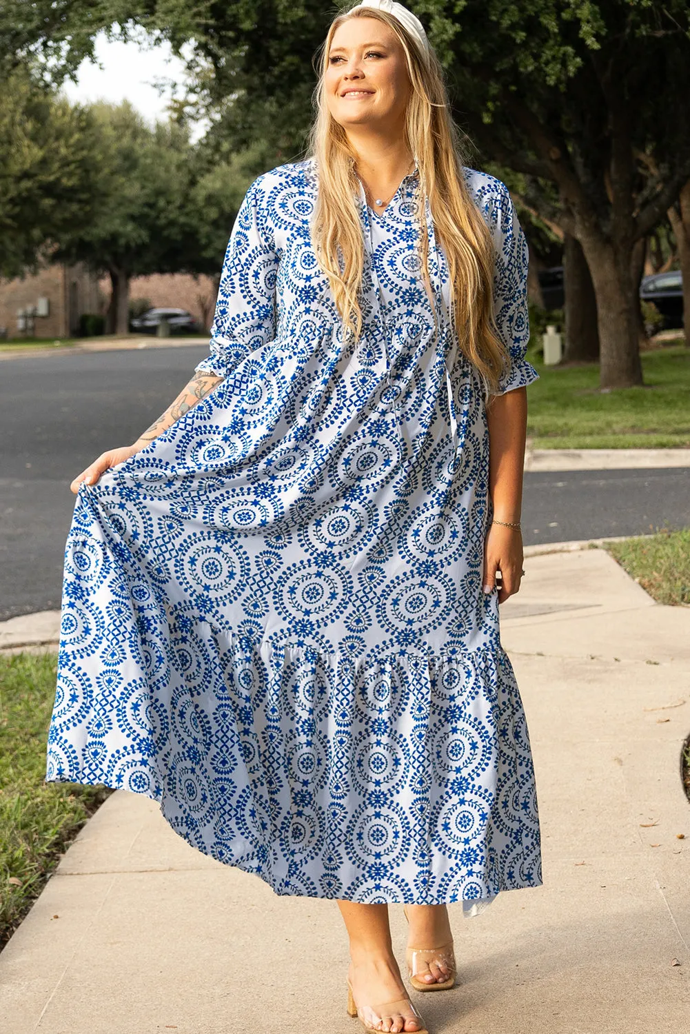 Geometric Print Plus Size Maxi Dress