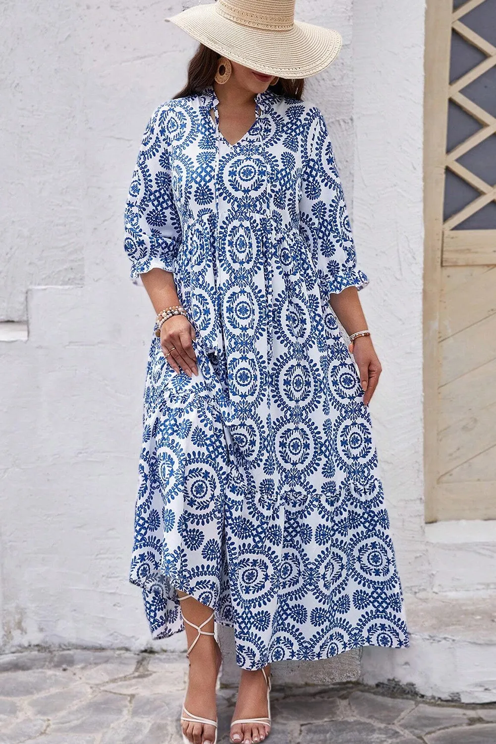 Geometric Print Plus Size Maxi Dress