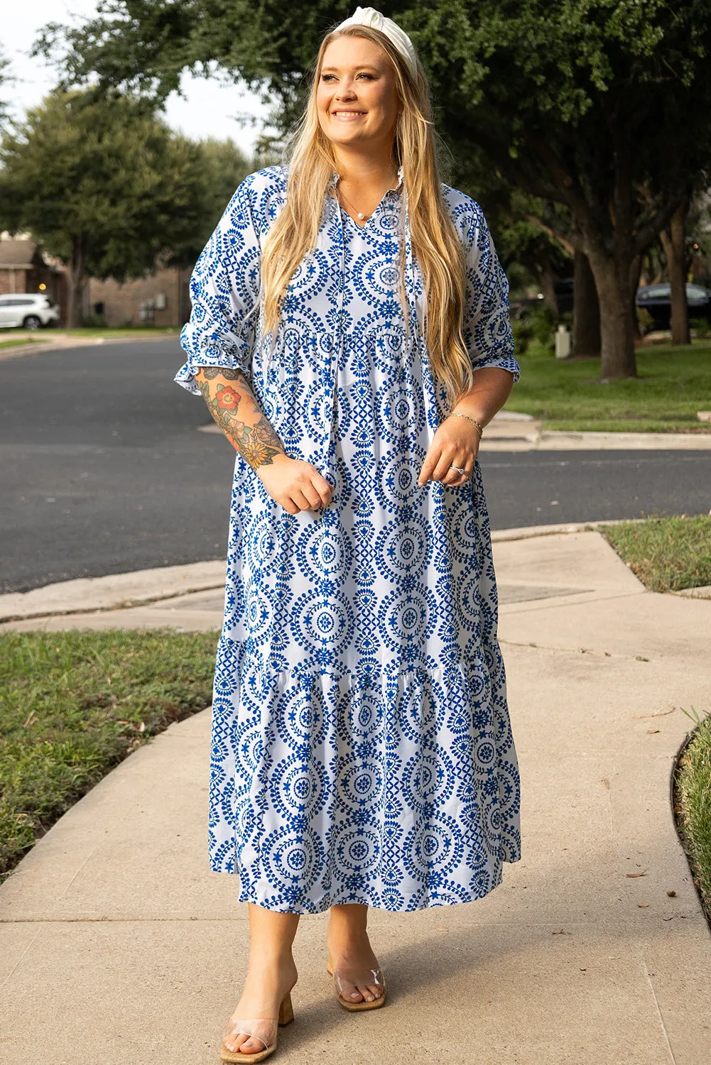 Geometric Print Plus Size Maxi Dress
