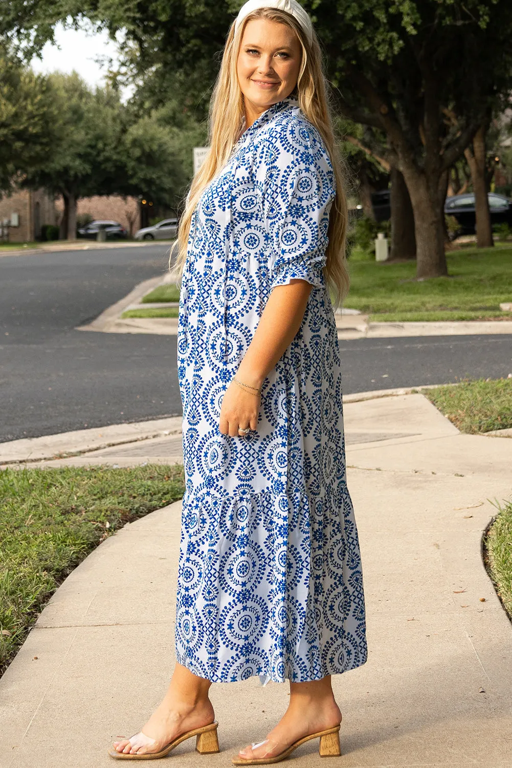 Geometric Print Plus Size Maxi Dress