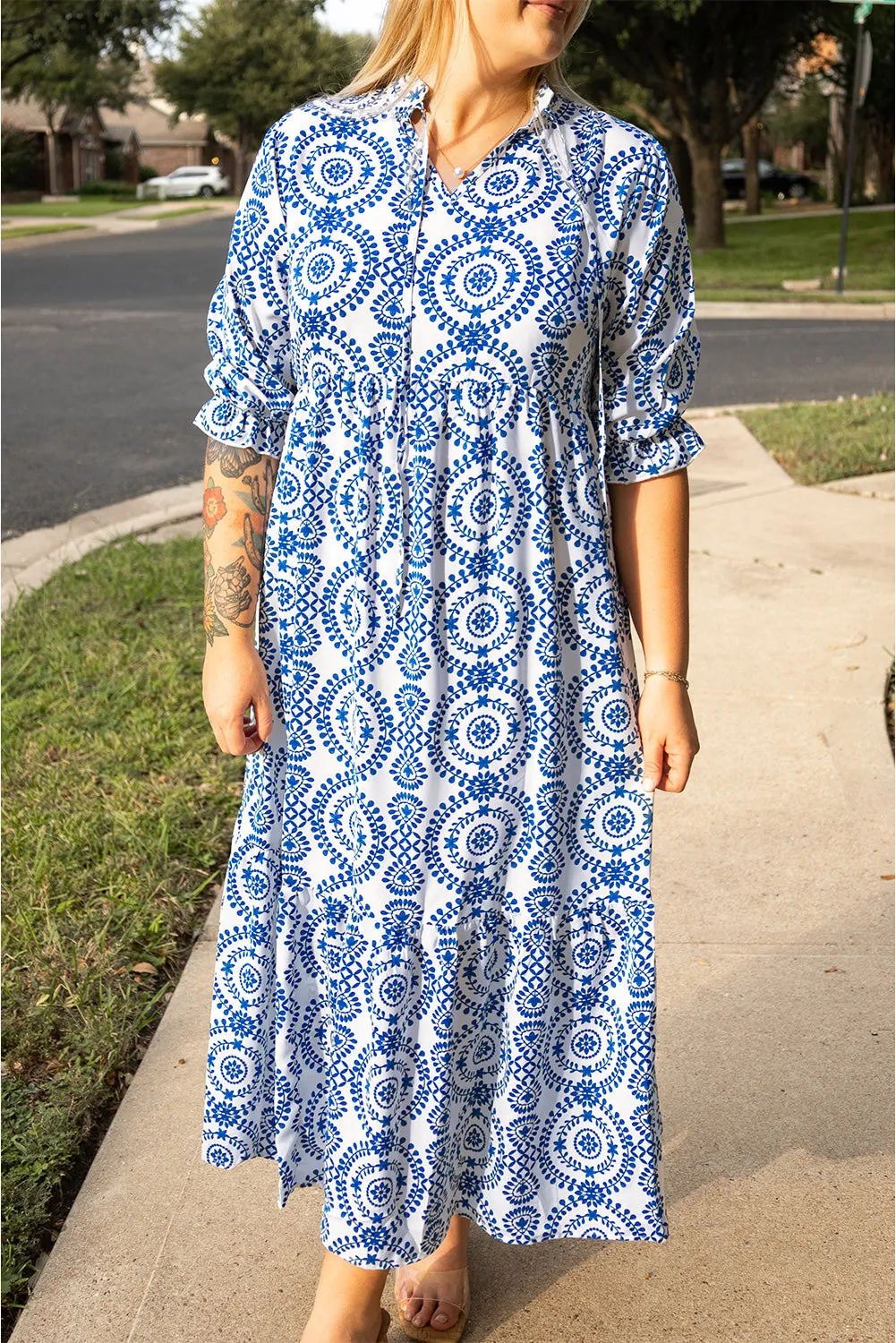 Geometric Print Plus Size Maxi Dress