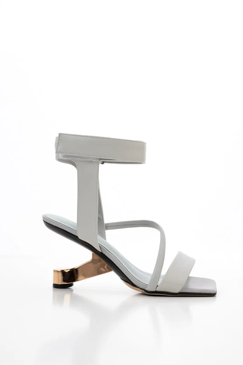Gessi Ankle Strap Leather Heeled Sandal - Grey