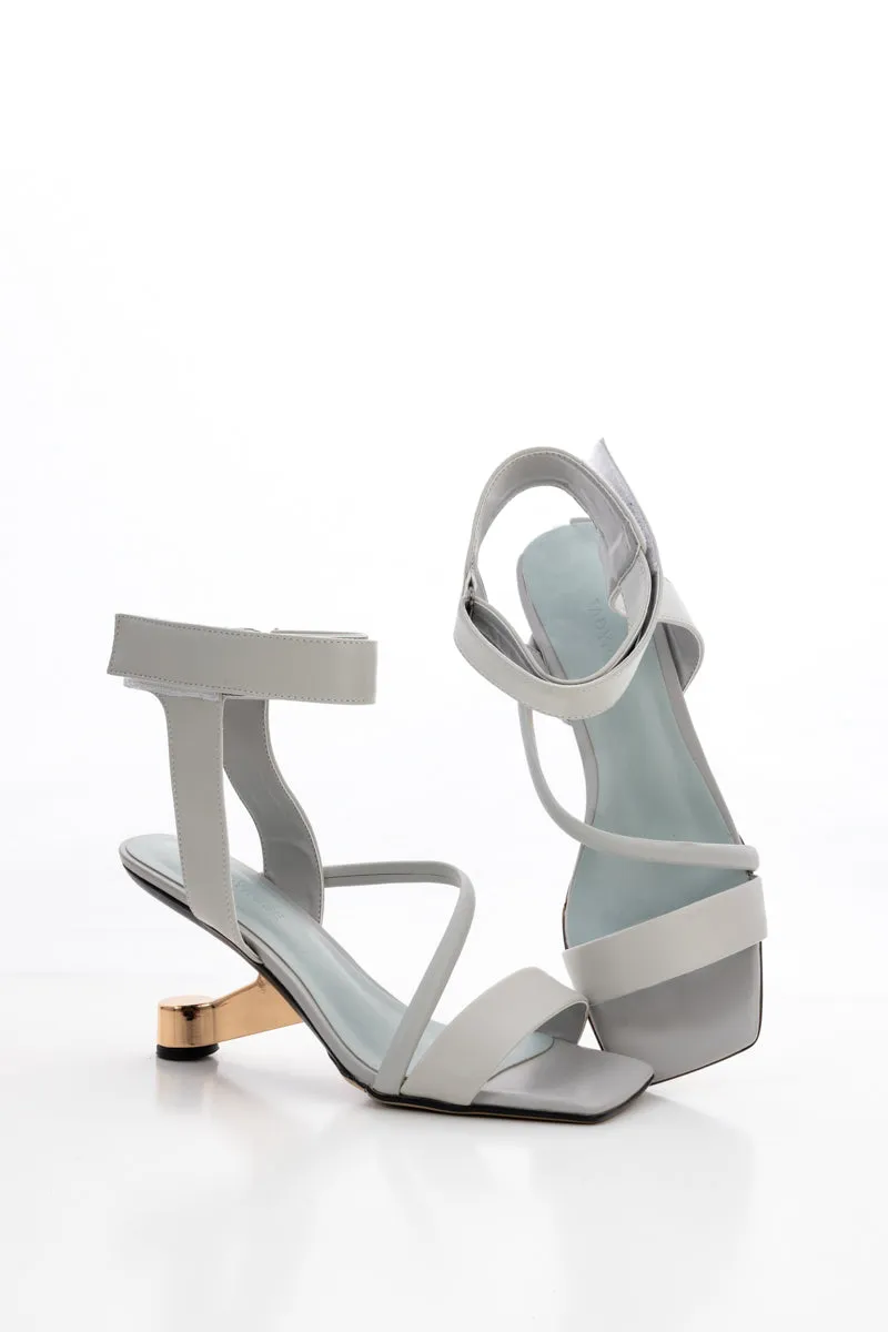 Gessi Ankle Strap Leather Heeled Sandal - Grey